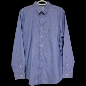 L.L. Bean Long Slv Button Shirt Wrinkle Free Blue White Pinstripe 16-34 Trim Fit